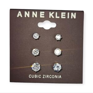 Anne Klein Cubic Zirconia Stud Earring Set, 3 Pairs, Silver, NWT